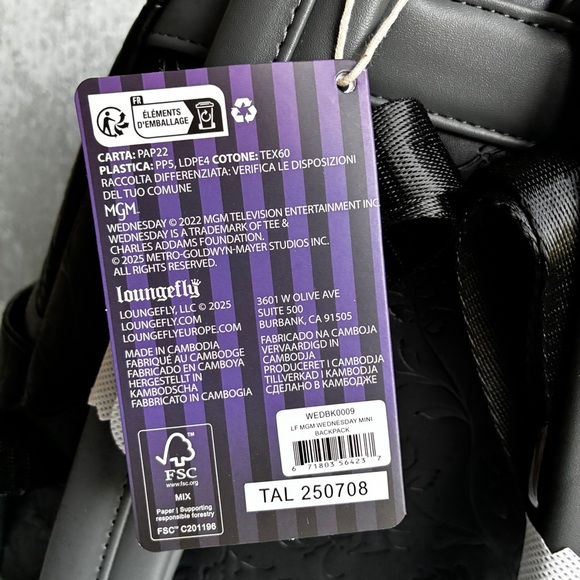 Loungefly Wednesday Addams Mini Floral Backpack Black Embossed - Picture 11 of 12